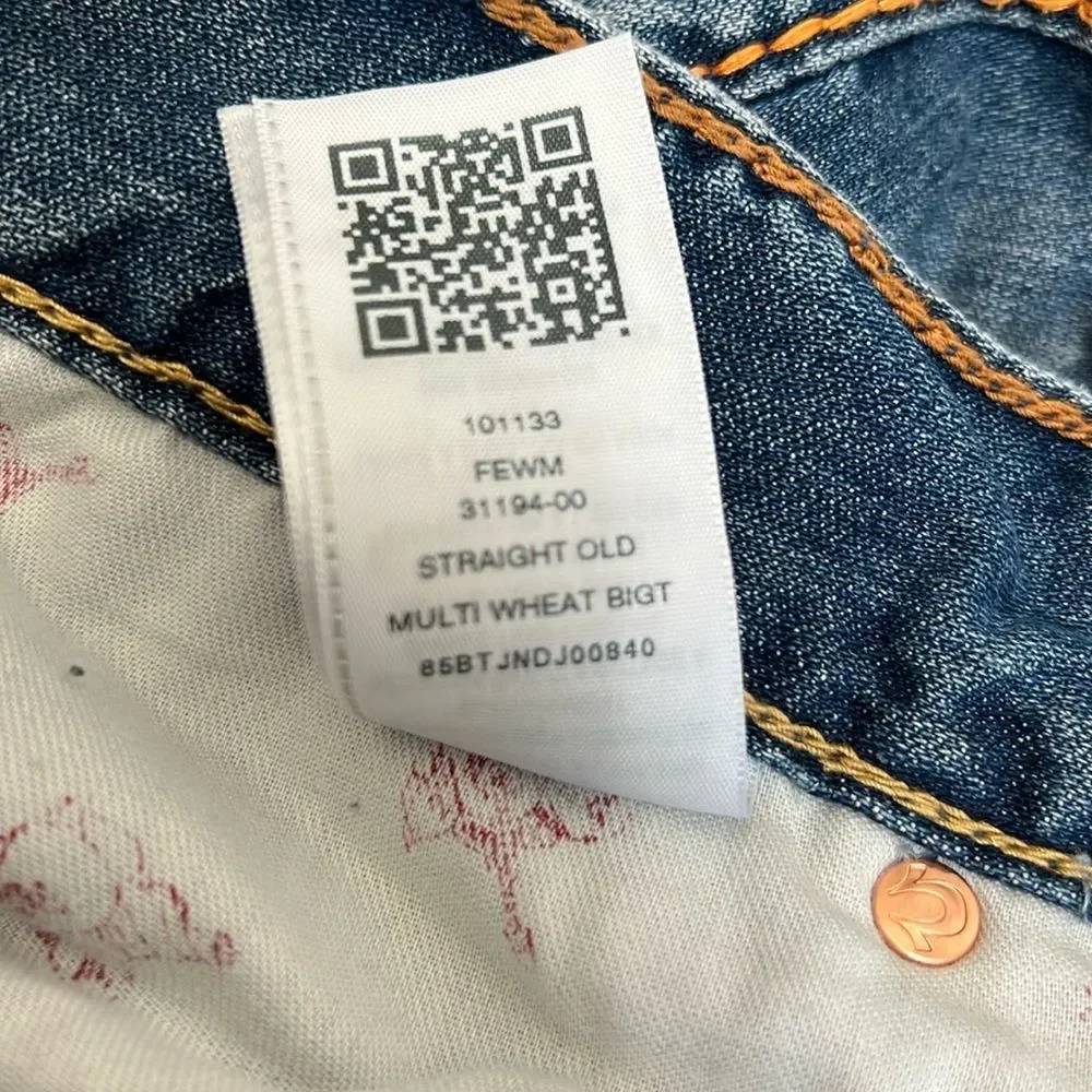 True Religion Men's Jeans Straight Old Multi Wheat BigT Distressed 101122 33x33